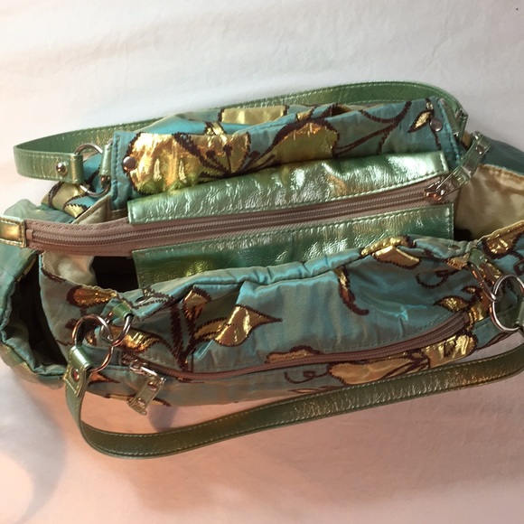 Unique bag, teal/green, gold floral, gorgeous, EUC - Picture 8 of 8